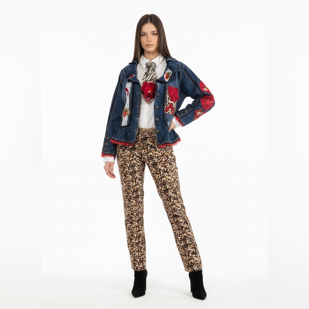 Stylish Blue Denim Jacket with Red Accents